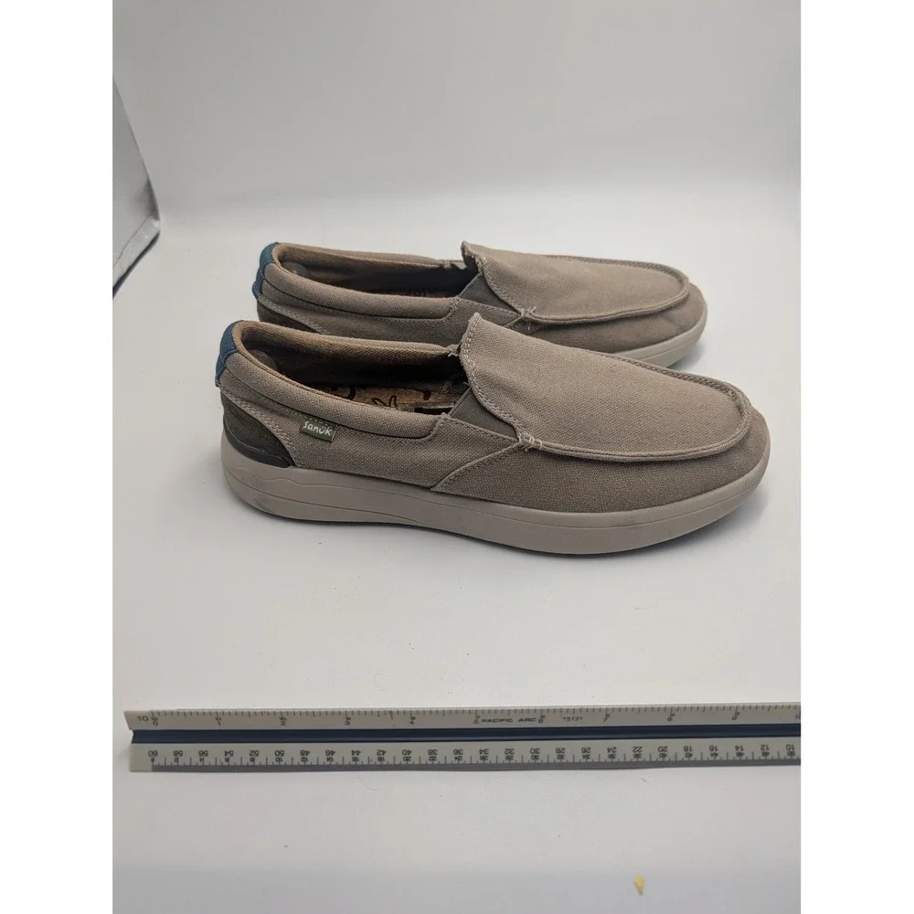Sanuk Mens Canvas Slip On Loafers Tan Brown Moc Toe Casual Shoes Size 10